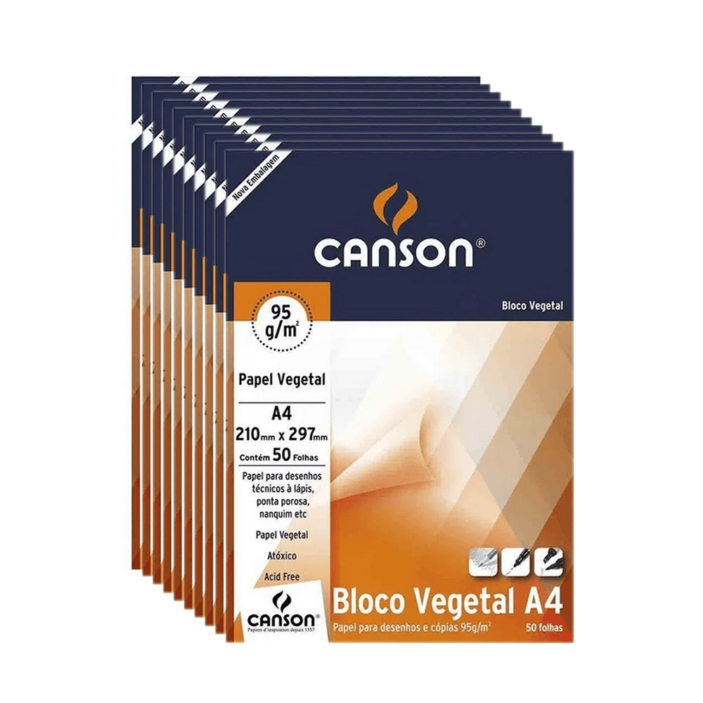 CANSON Bloco Papel Vegetal A3, 90 g/m², 50 Folhas, Translúcido