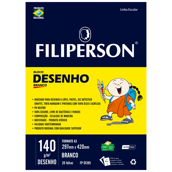 BLOCO ESCOLAR DESENHO A3 20FLS 140GRS R.1395 BRANCO ÚNICA